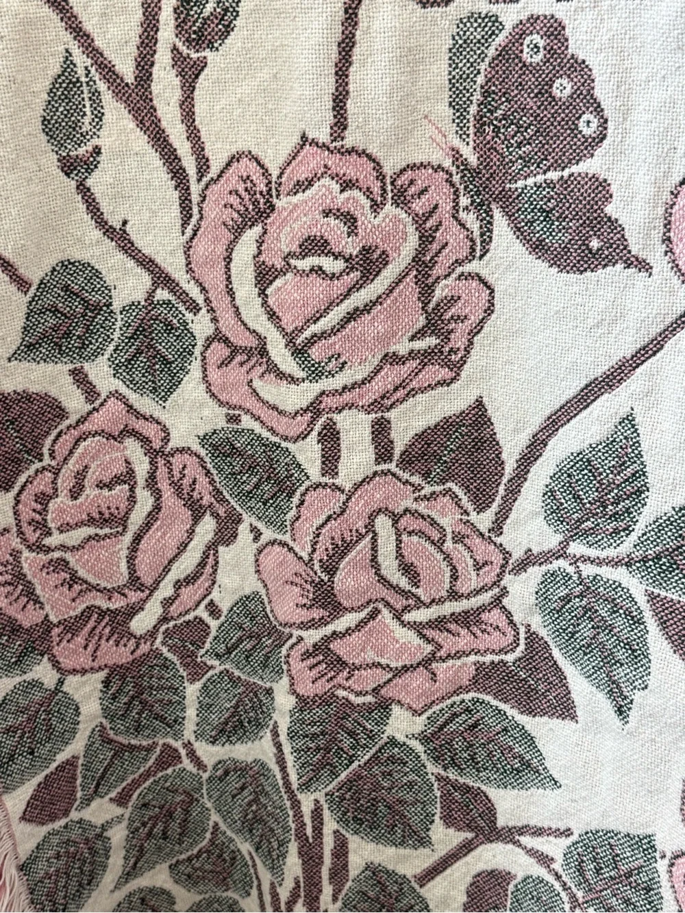 Vintage grandmacore tapestry blanket- Pink & Gray Floral